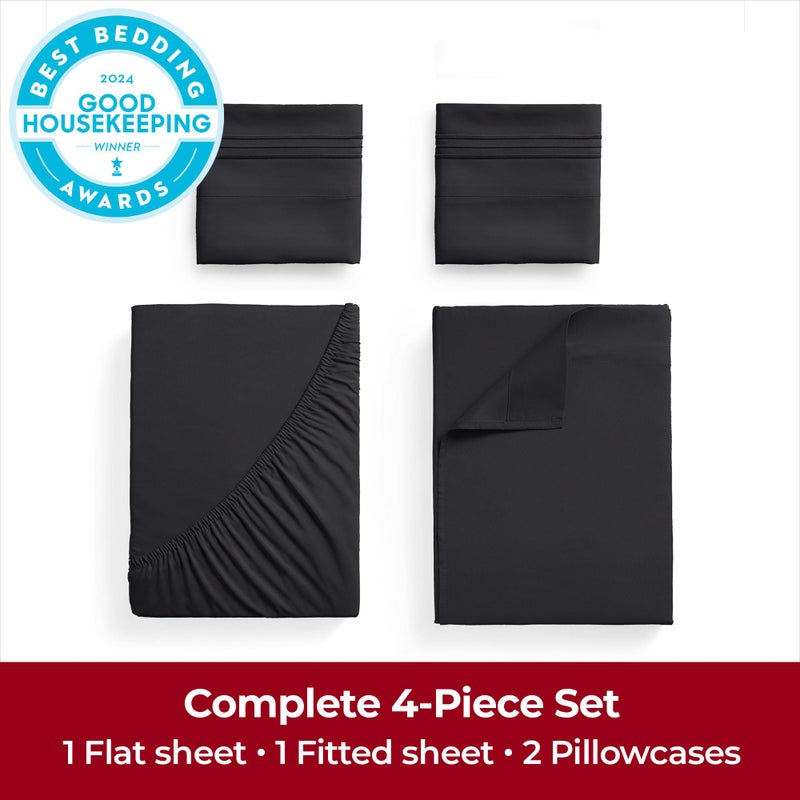Mellanni Extra Deep King Sheets - 4 PC Iconic Collection Bedding - Hotel Luxury, Ultra Soft, Cooling Bed Sheets - Wrinkle, Fade, Stain Resistant (King, Black) - Image 4